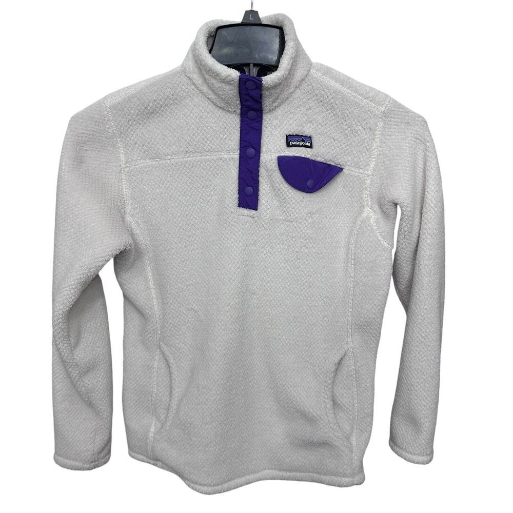 Patagonia Girl's Re Tool Snap T Pullover Size XL 14 Linen White With Purple